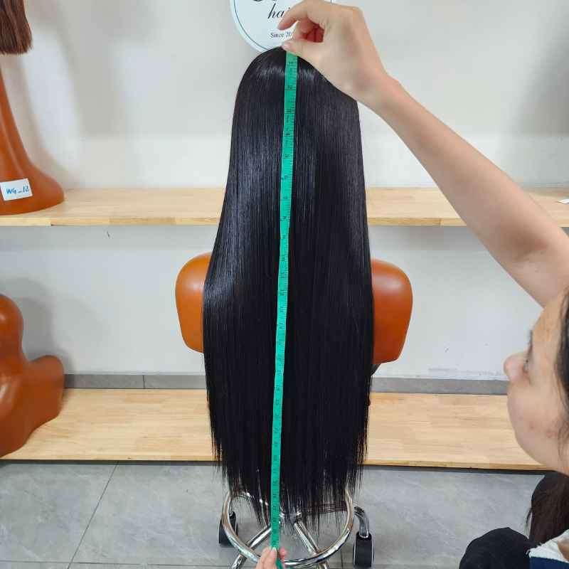28 inch bone straight wig back view length measurement