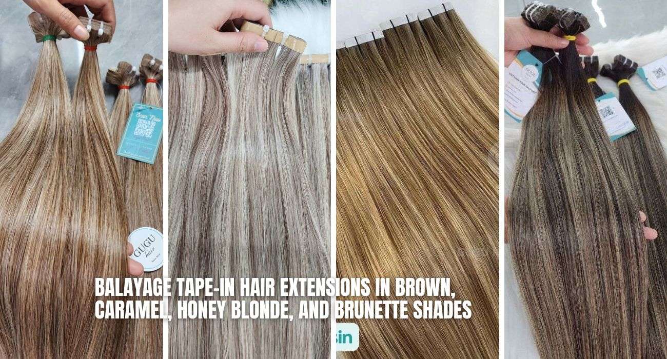 Balayage Tape-In Hair Extensions: A Guide to Natural-Looking Dimension 2 Balayage Tape In Hair Extensions in brown caramel honey blonde and brunette shades