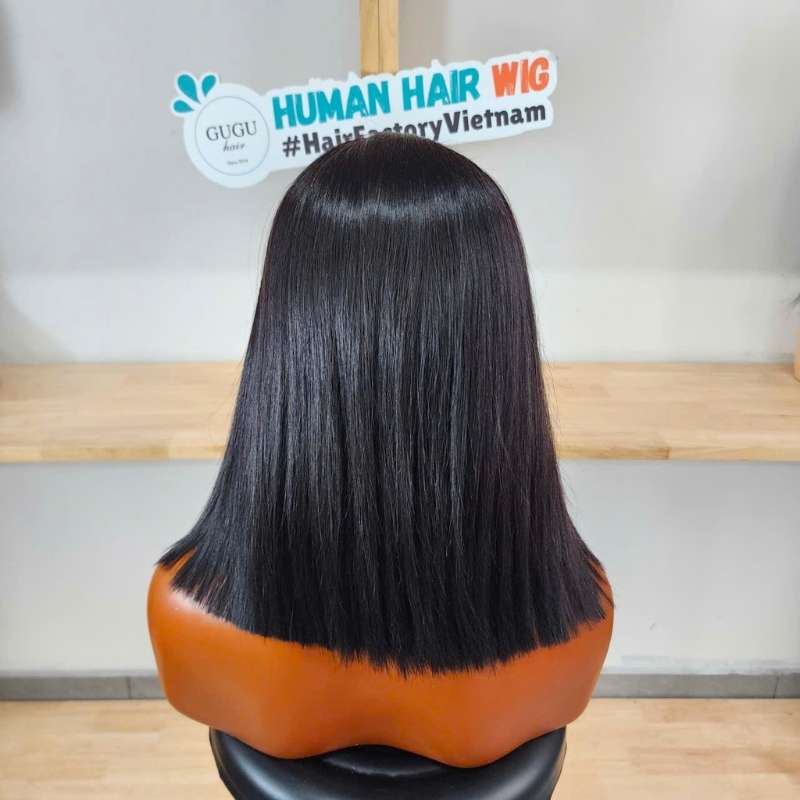 Black Straight Closure Wig 10 Inch Vietnamese Human Hair – GUGU Hair 4 Black Straight Closure Wig 10 Inch back view