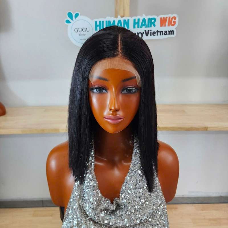 Black Straight Closure Wig 10 Inch front view