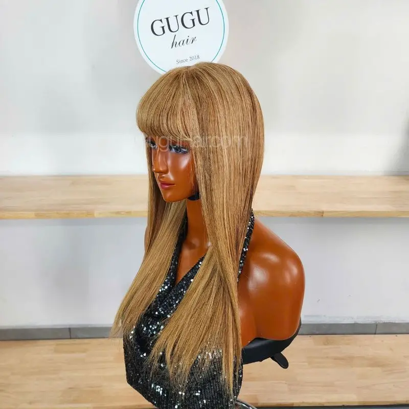 Blonde Straight Human Hair Wig full bangs side view