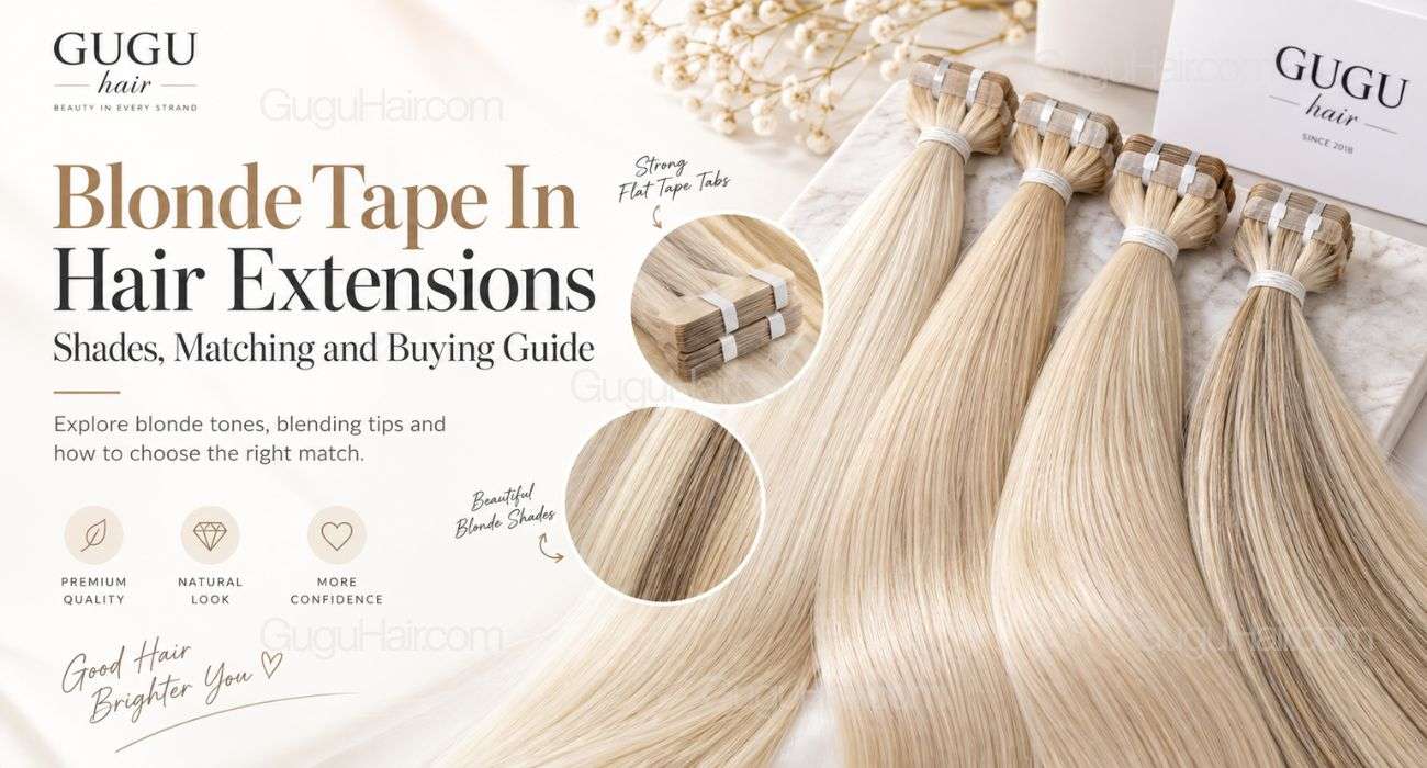 Blonde tape in hair extensions