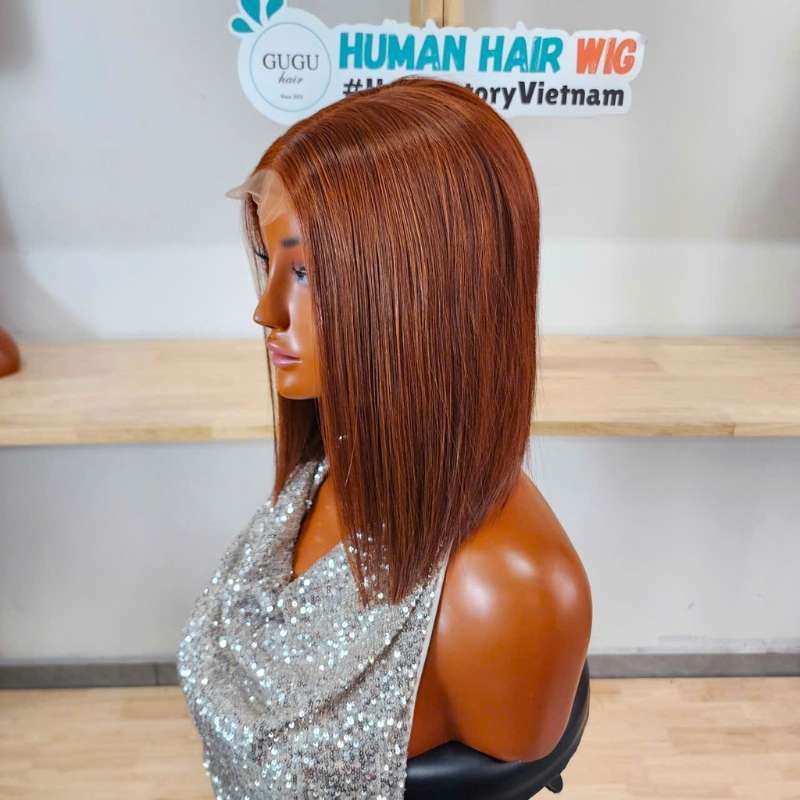 Vietnamese Hair Factory | Human Hair Manufacturer | GUGU HAIR 38 Copper Brown Straight Bob Wig side view