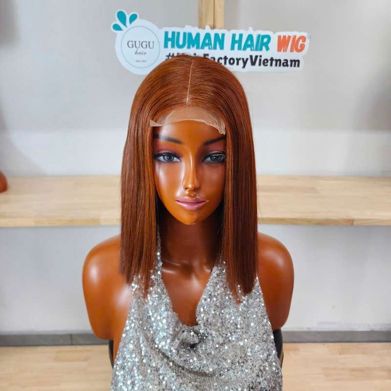 Vietnamese Hair Factory | Human Hair Manufacturer | GUGU HAIR 39 Copper Brown Straight Bob Wig human hair front view