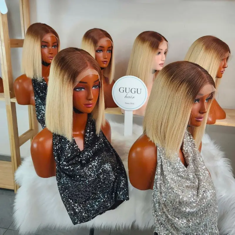 Vietnamese Hair Factory | Human Hair Manufacturer | GUGU HAIR 44 Dark-Root-Blonde-Bob-Wig-Straight-Human-Hair-Lace-Wig