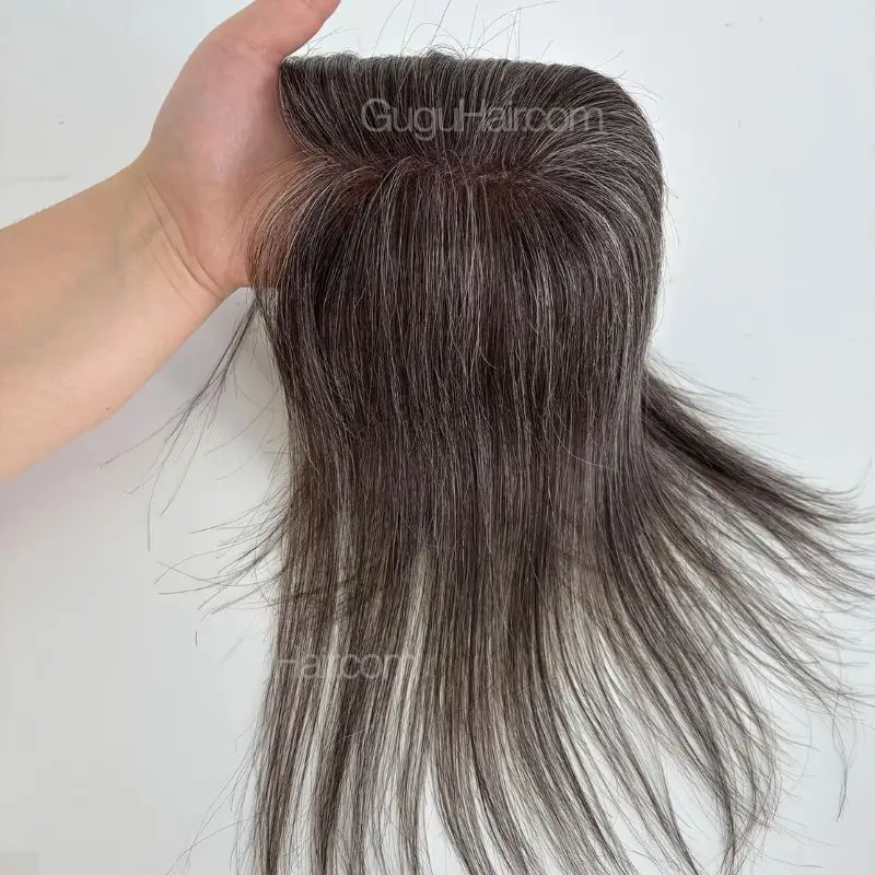 Pepper Ombre HD Lace Topper natural scalp top view