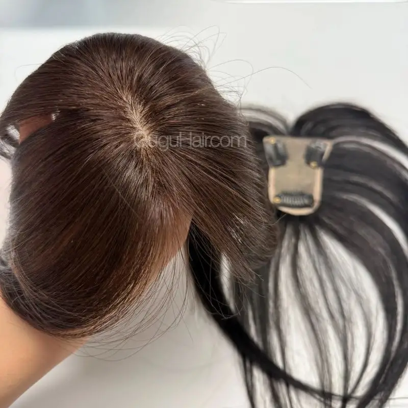 Small Base Hair Topper dark brown human hair top view