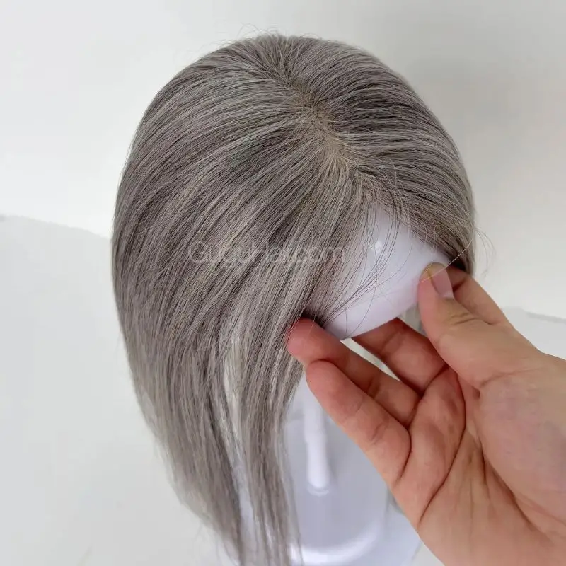 Salt and Pepper Hair Topper ultra thin lace invisible fringe