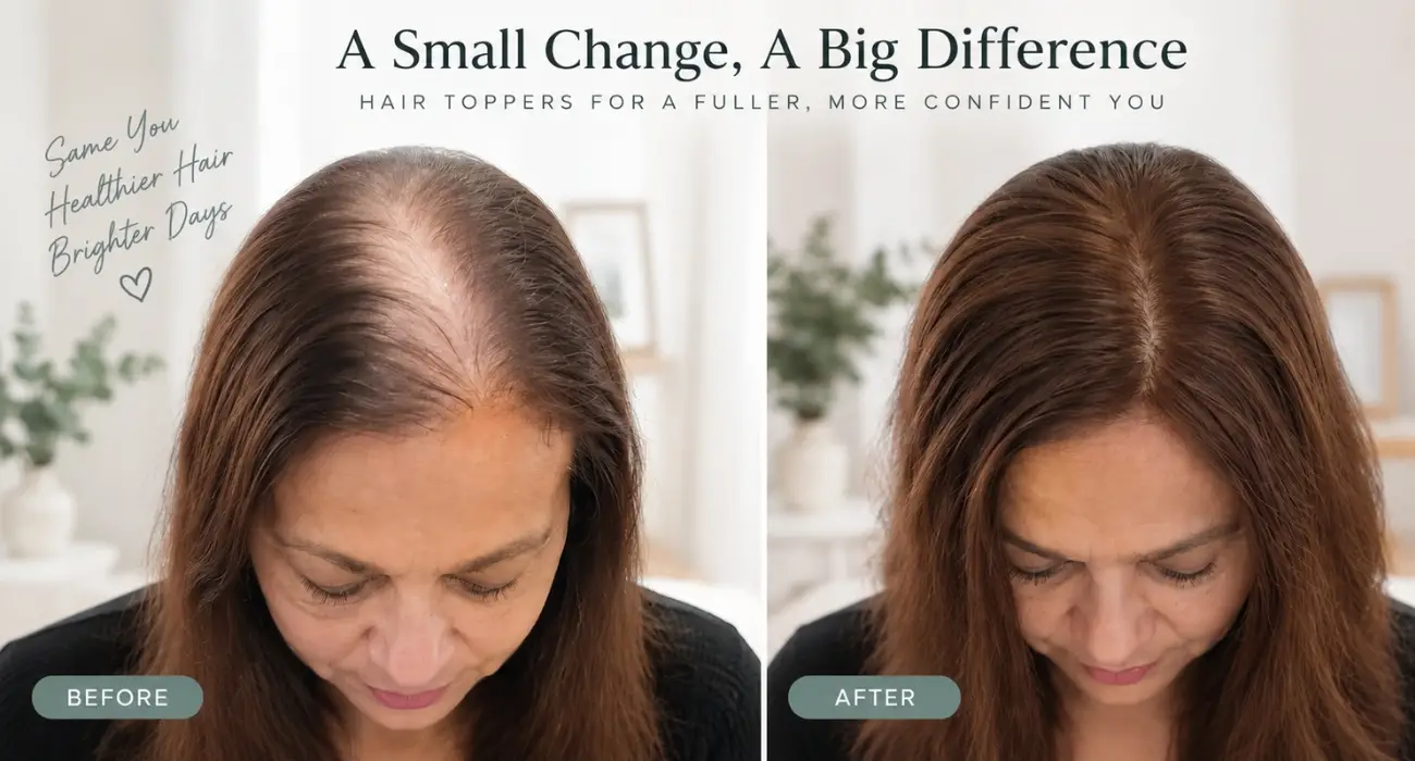 Vietnamese Hair Factory | Human Hair Manufacturer | GUGU HAIR 158 before and after wearing a hair topper 1