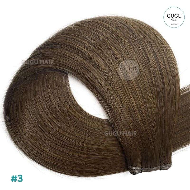 Vietnamese Hair Factory | Human Hair Manufacturer | GUGU HAIR 83 Genius Weft Hair Extensions USA – #3 Dark Brown 100g Ultra-Thin Seamless Weft for Natural Length & Volume