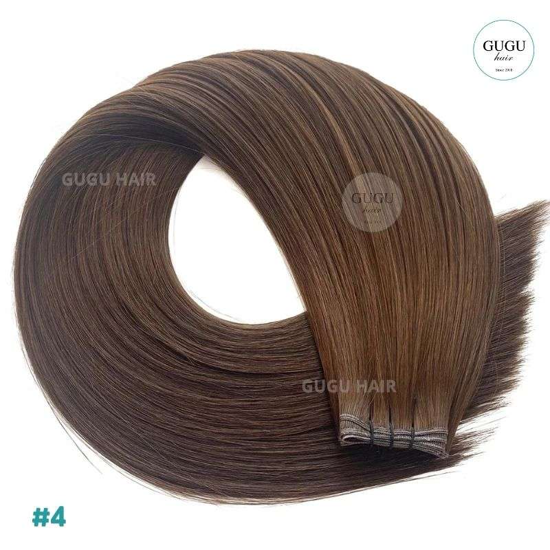 Vietnamese Hair Factory | Human Hair Manufacturer | GUGU HAIR 82 Genius Weft Hair Extensions #4 Medium Brown 100g - Ultra-Thin Seamless Weft for Natural Volume