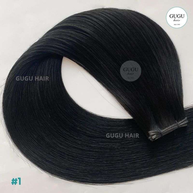 Vietnamese Hair Factory | Human Hair Manufacturer | GUGU HAIR 88 Raw Vietnamese Human Hair Genius Weft Extensions, #1 Jet Black, Seamless Weft Hair for Natural Length and Volume