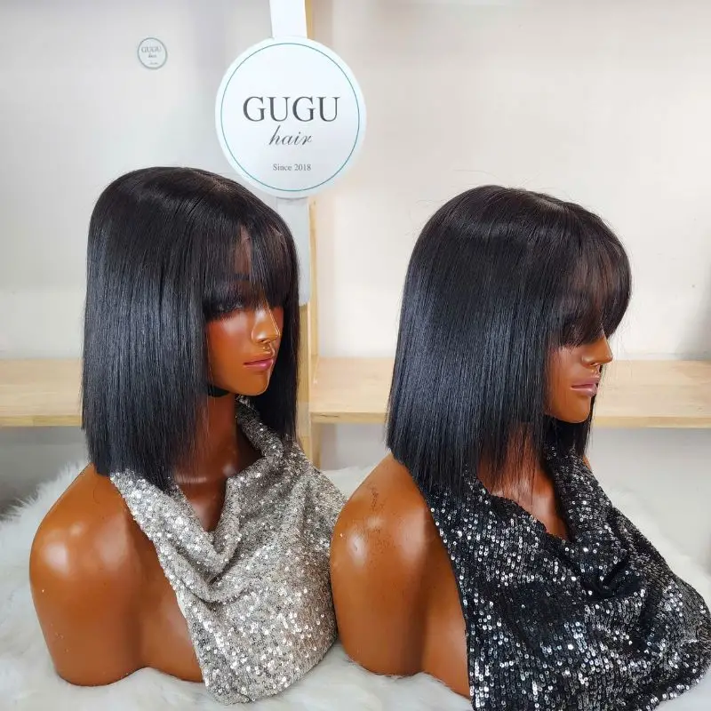 10 Inch Bone Straight Bob Wig with Bangs Black Vietnamese Hair 5 10 Inch Bone Straight Bob Wig with Bangs Black Vietnamese Hair - Image 5