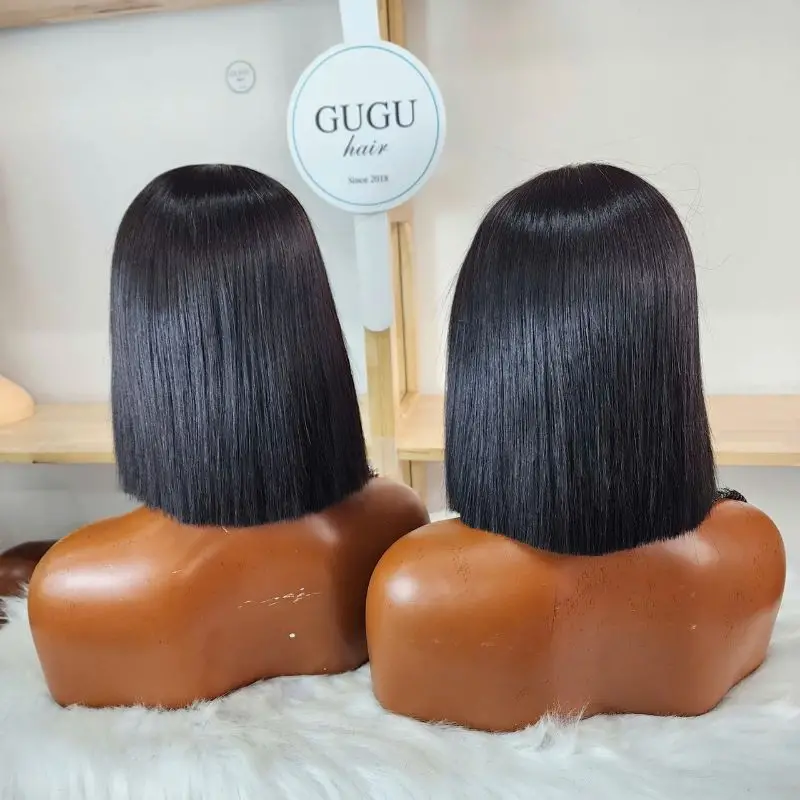 10 Inch Bone Straight Bob Wig with Bangs Black Vietnamese Hair 4 10 Inch Bone Straight Bob Wig with Bangs Black Vietnamese Hair - Image 4