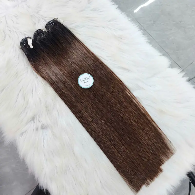 Bone Straight Machine Weft Hair Extensions 22 Inch Brown Color