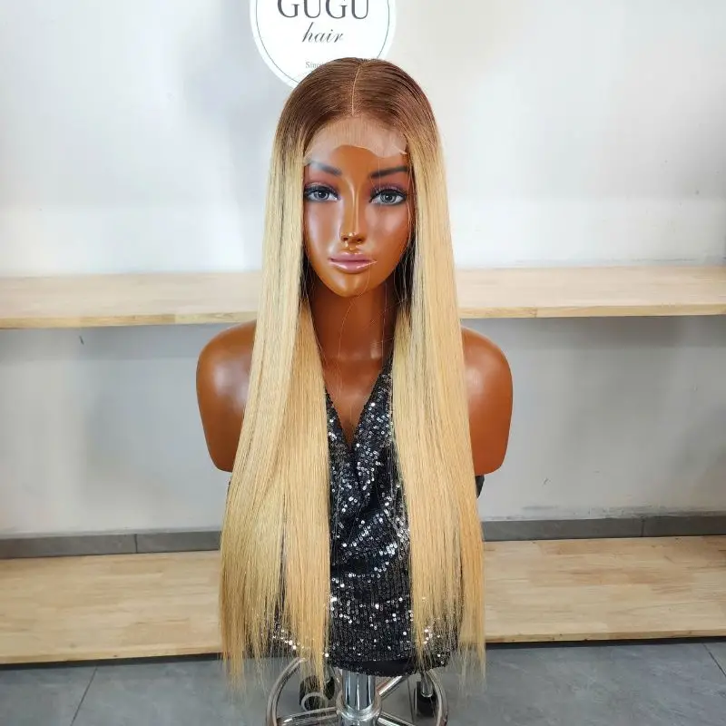 24 Inch Bone Straight Human Hair Wig 5×5 Lace Ombre Blonde Vietnamese Hair (1)