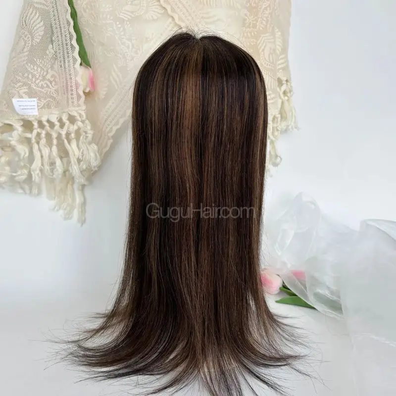 Caramel Balayage Human Hair Topper straight hair view