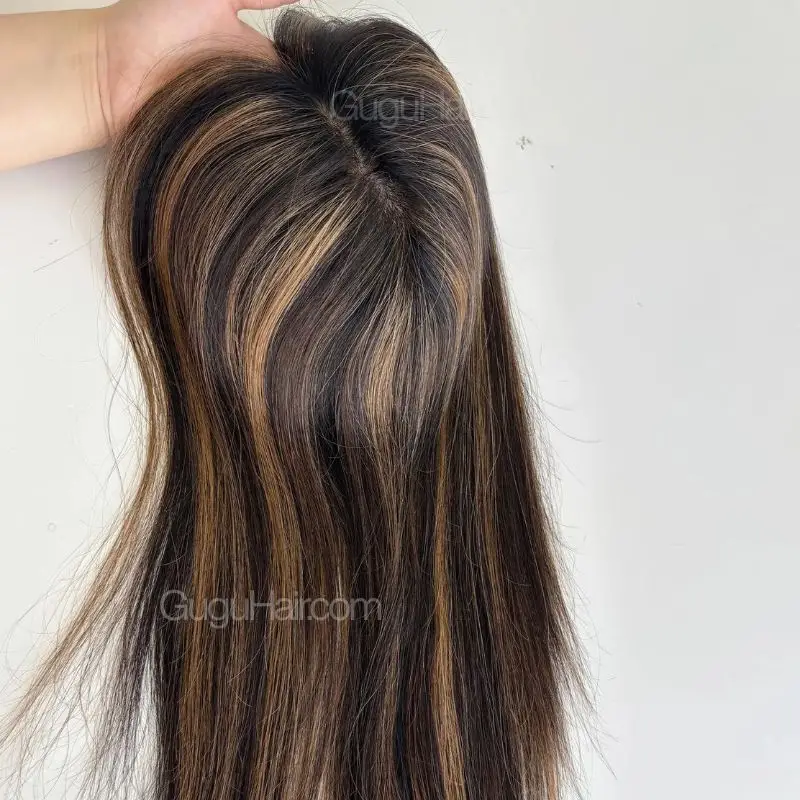 Caramel Balayage Human Hair Topper full length dark brown
