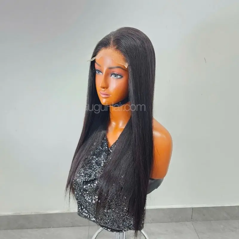 Natural Black Straight Human Hair Wig angled view
