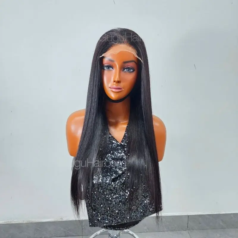 Natural Black Straight Human Hair Wig front view