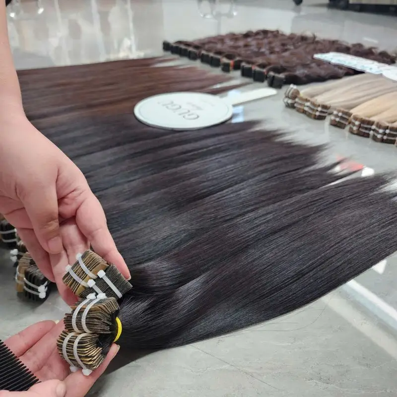 Tape In Human Hair Extensions Bone Straight and Wavy Vietnamese Hair 9