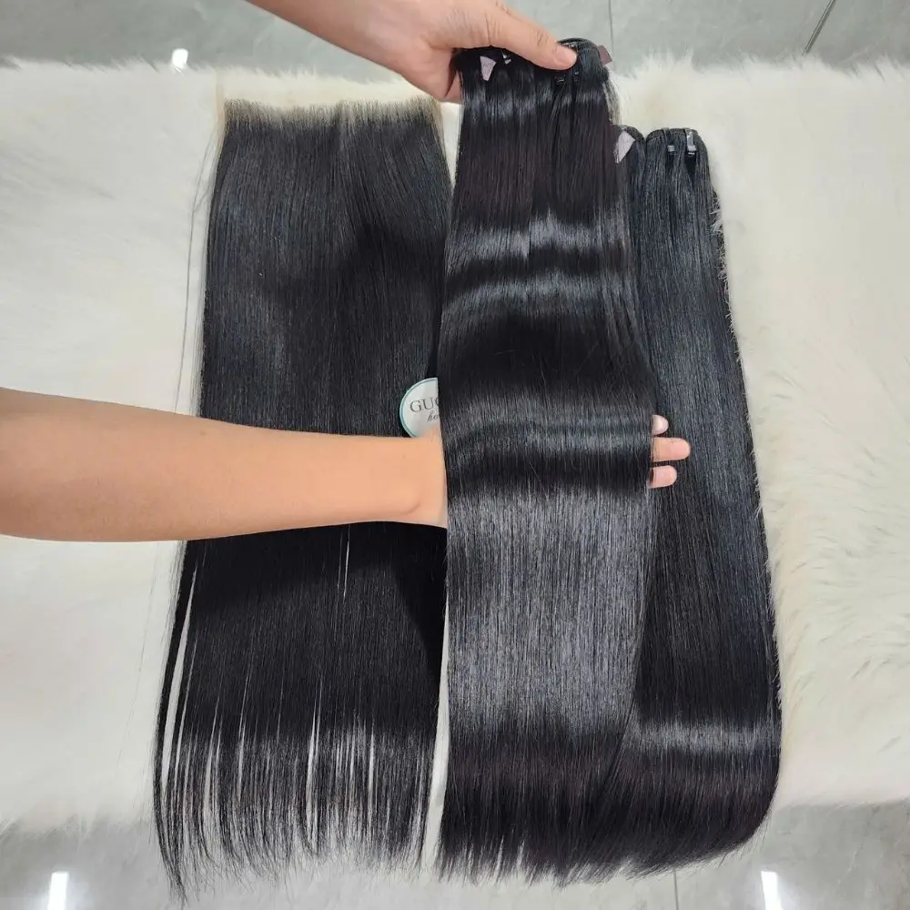 Black Bone Straight Human Hair Weft Extensions – Sleek Black Hair Bundles | GUGU HAIR