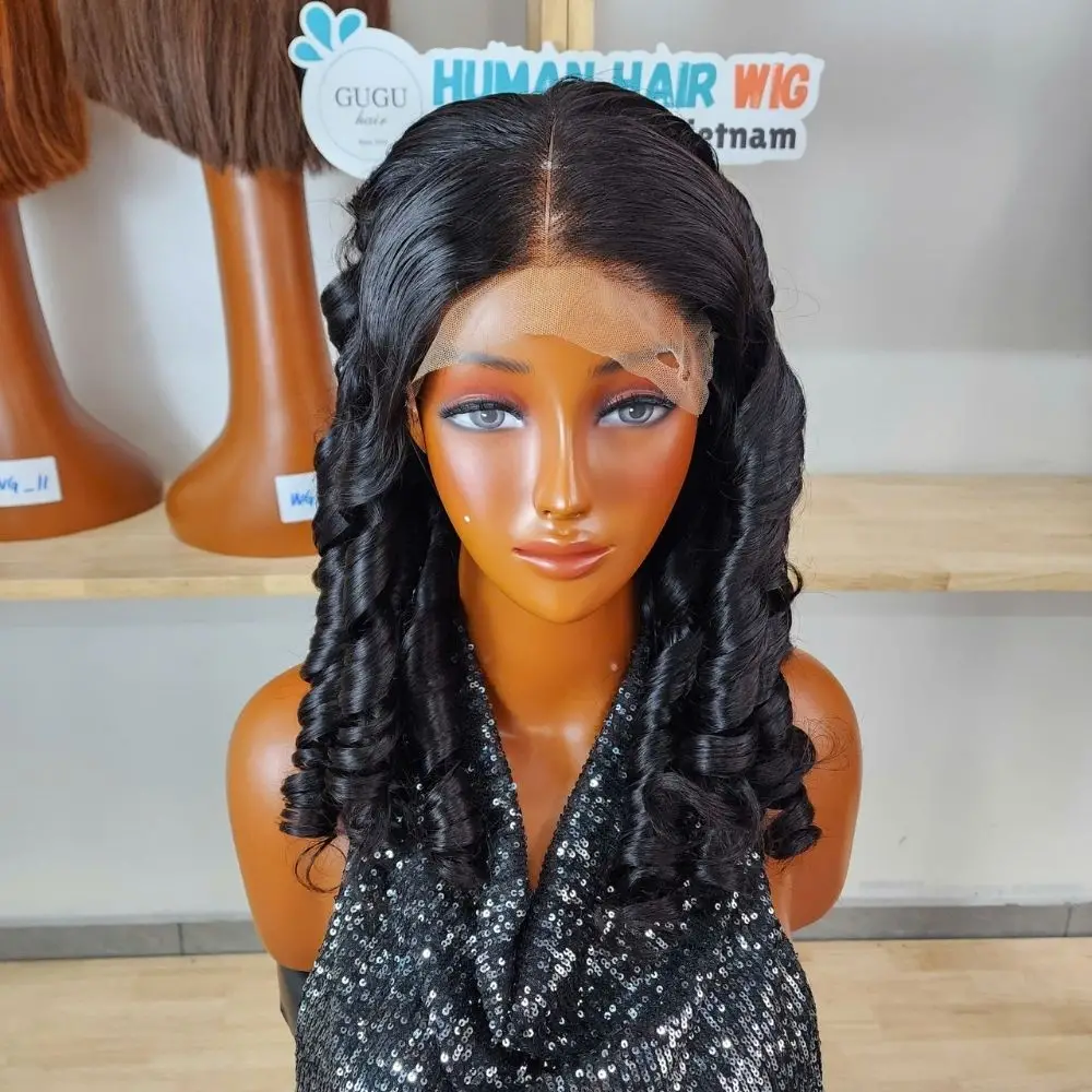 Vietnamese Hair Factory | Human Hair Manufacturer | GUGU HAIR 96 Black Bouncy Curly Human Hair Wig – Natural-Looking, Voluminous Curls & Premium Quality | GUGU HAIR