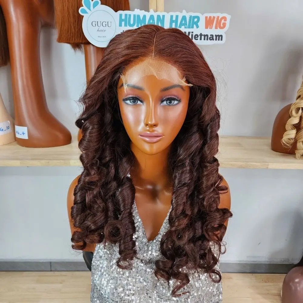 Vietnamese Hair Factory | Human Hair Manufacturer | GUGU HAIR 100 Chocolate Brown Curly Human Hair Wig – Premium Quality Lace Front Wigs for Women | GUGU HAIR