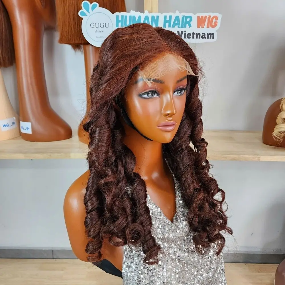 Vietnamese Hair Factory | Human Hair Manufacturer | GUGU HAIR 99 chocolate brown curly human hair wig guguhair 3