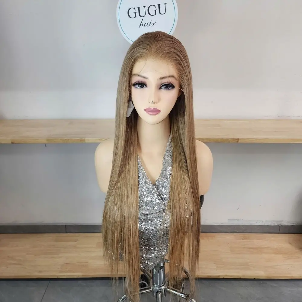 Honey Blonde Platinum Highlights Wig – Luxury Long Straight Human Hair Wig Silky Smooth & Natural Shine