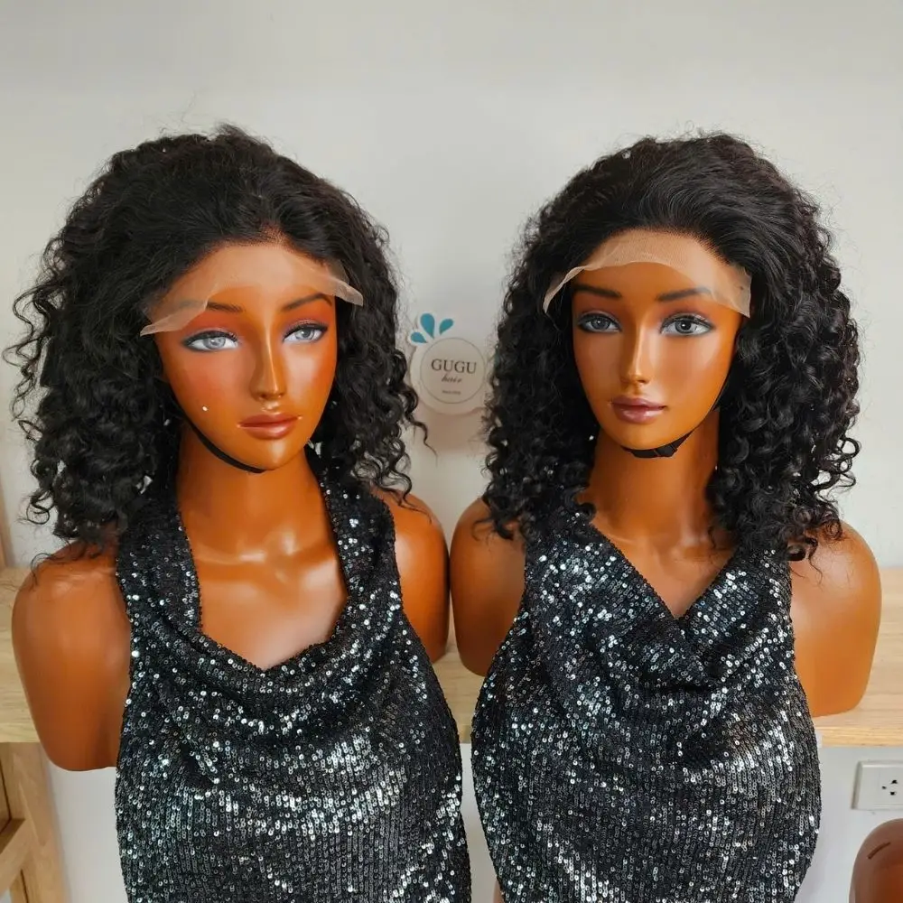 Vietnamese Hair 87 Short Black Curly Human Hair Lace Front Wig