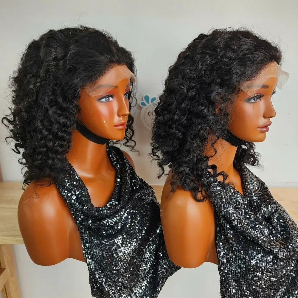 Short Black Curly Human Hair Lace Front Wig